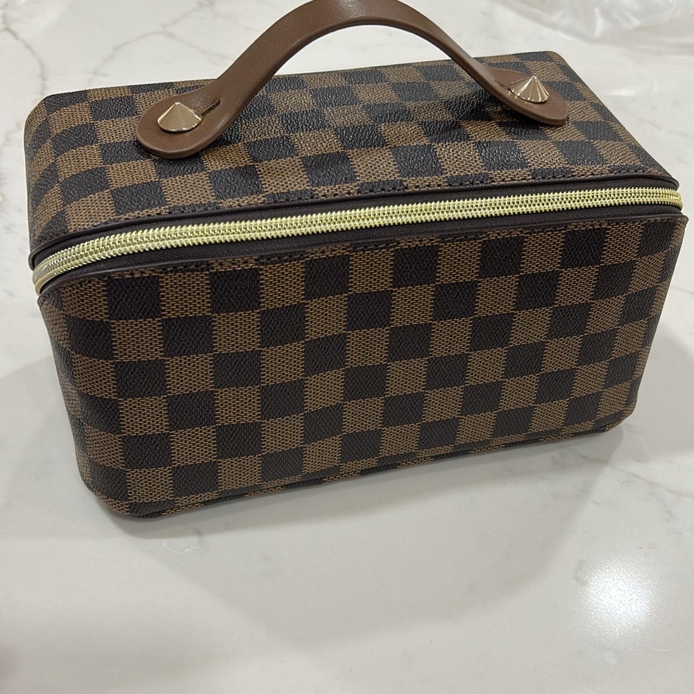 Checkered Brown and Black Makeup/Travel Bag